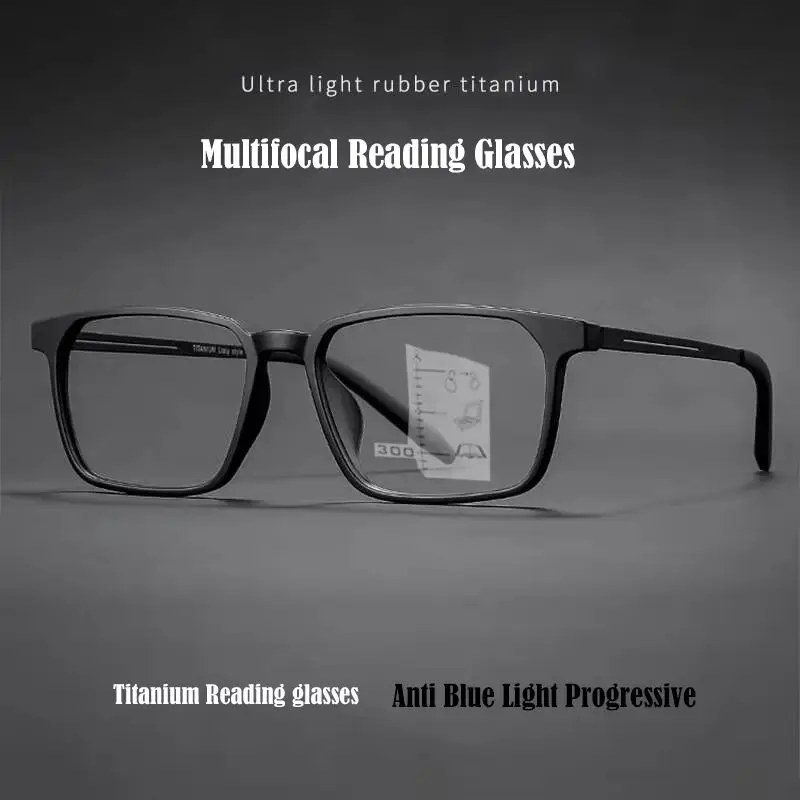 Hochwertige, reine Titan-Lesebrille mit mehreren Fokusstufen für Herren, Anti-Blaulicht-Brille gegen Alterssichtigkeit, Dioptrien +1,0 bis +4