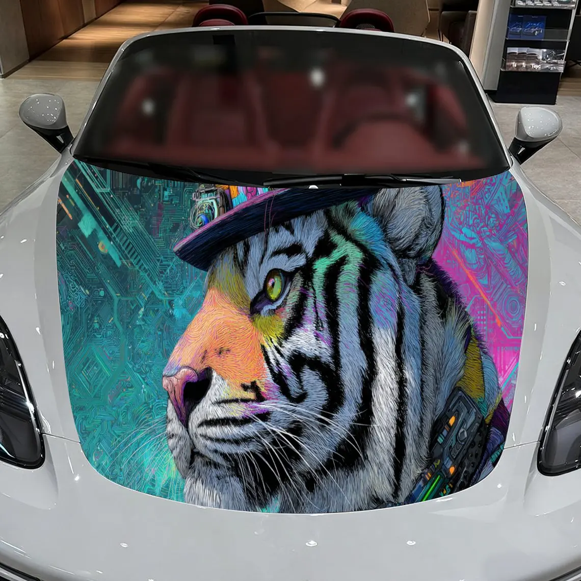 Trendy Stylish Tiger Car Cover Sticker, Auto Hood Decal, Car Exterior Scratch Resistant Decal, Trendy Gift for Car Lovers, Eye-c
