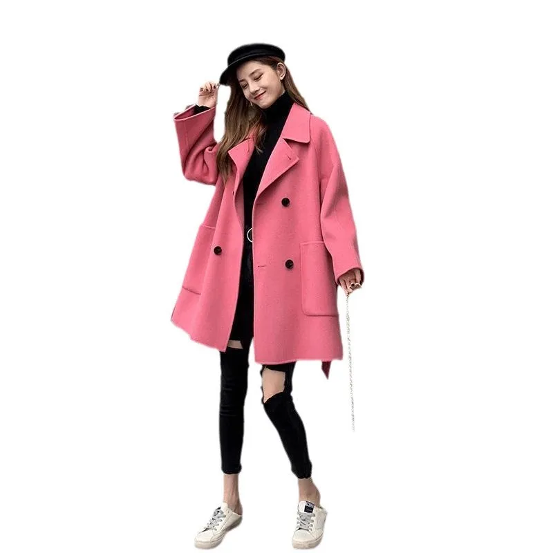 

2026 Autumn Winter New Double-Sided Woolen Coat Women Korean Fashion Double Breasted Wool Jacket Loose Female Outwear Tde B1399
