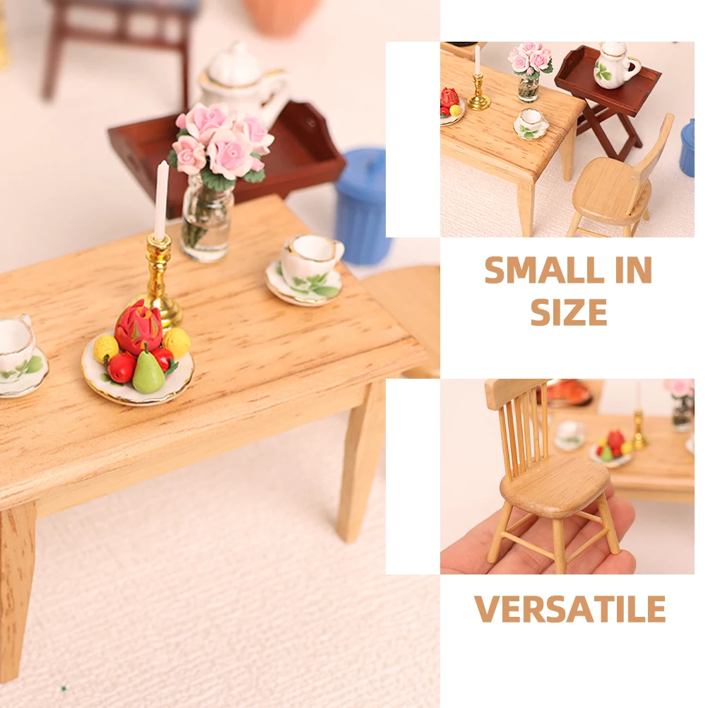 

Mini Dining Table and Chair Decoration Miniature Furniture Model Toy Accessories Wooden