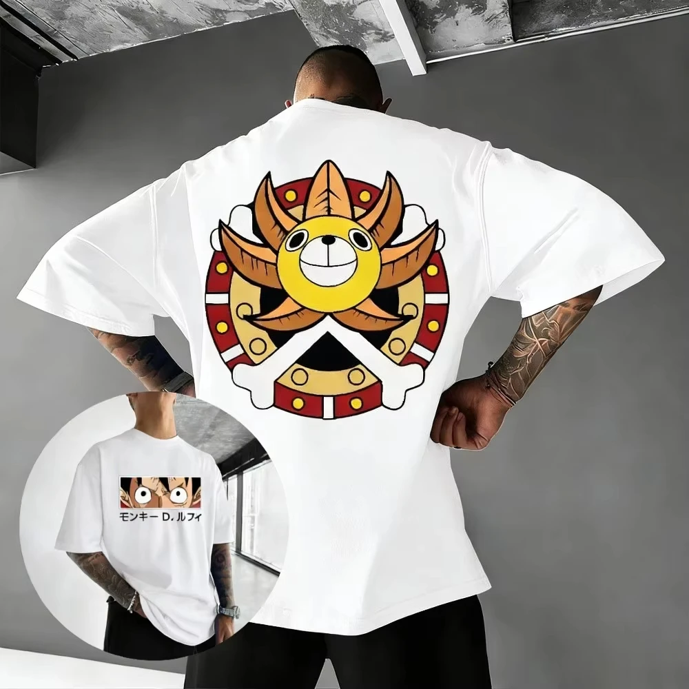 

Футболка унисекс из чистого хлопка ONE PIECE Luffy Thousand Sunny, летняя, с аниме-принтом, круглым вырезом, свободного кроя, семейная, с коротким рукавом, коллекция 2026 года