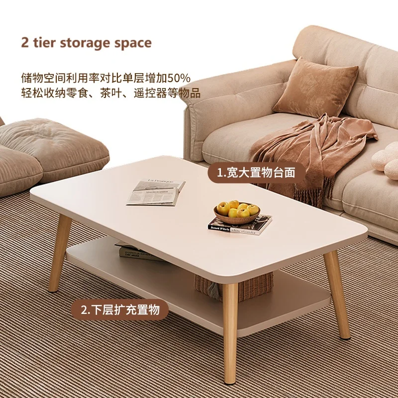 Formwell 60*40cm top 2 tier simple coffee table wood side table for Living Room easy assembling solid wood legs