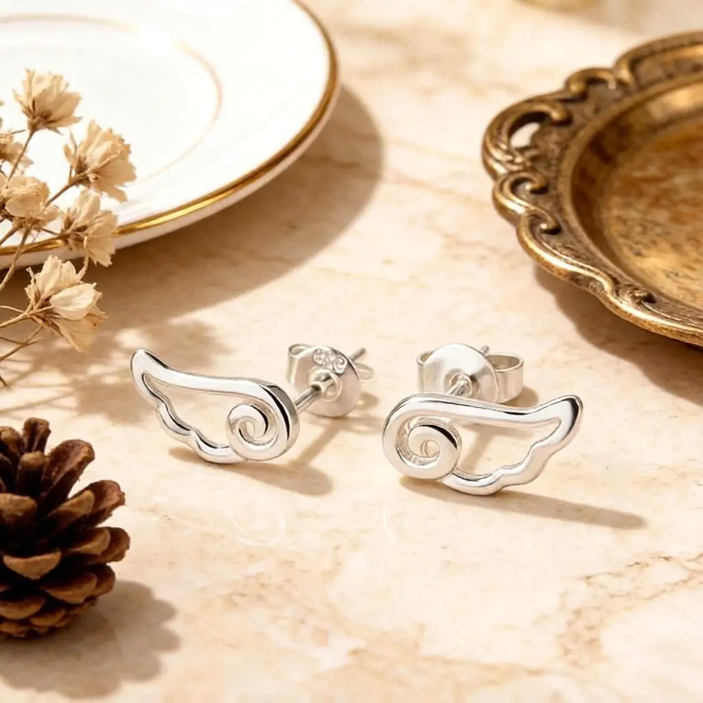 925 Sterling Silver Wings Star Crown Design Ear Brincos Pendientes Stud Earrings for Woman Girls Anniversary Party Jewelry Gift