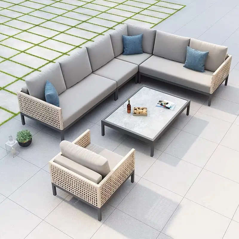 

Sofa combination living room balcony outdoor open-air card seat courtyard terrace leisure rattan woven double rattan chair