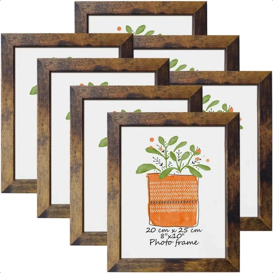 8x10 Picture Frame Rustic Brown Frames Fits 8 by 10 Inch Prints Wall Tabletop Display 7 Pack