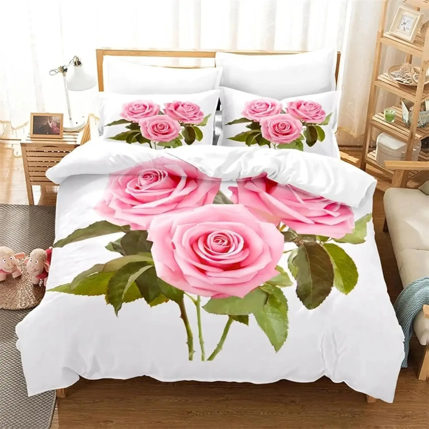 

Rose Floral Duvet Cover Twin Queen Romantic Flower Bedding Set For Girls Women Valentine's Day Gift Microfiber Comforter Cover