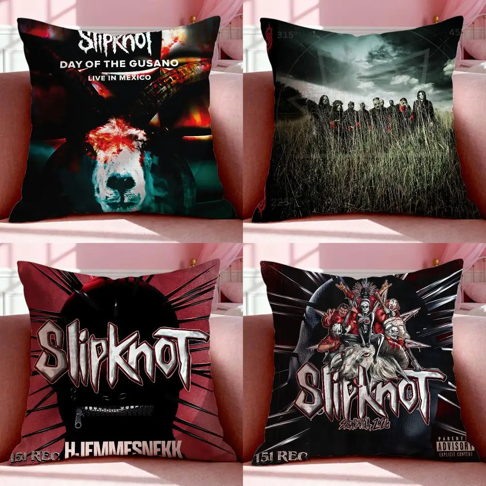 Metal Band S-SlipknotS Cushion Cover Short Plush Breathable Pillowcase Odorless Invisible Zipper Washable Removable