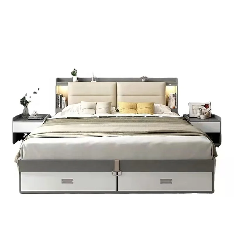 Solid Base King Bed Frame Luxury with Storage Light Hydraulic Queen Modern Residential Platform Murphy Wall Smart Support