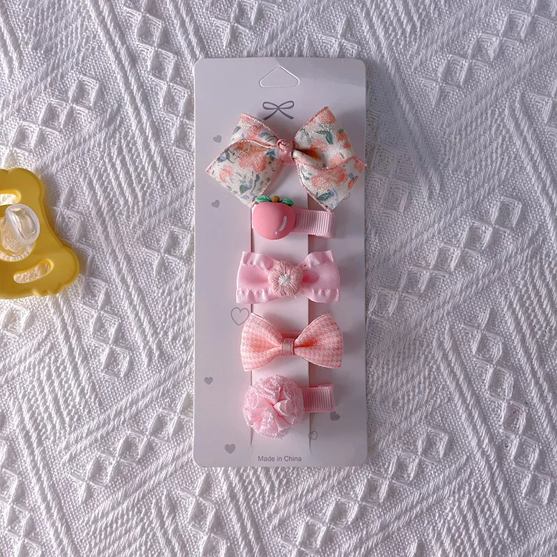 5pcs/set Baby Girl Hair Clips European Style Lovely Fruit Bow Hair Pin Cute Full Fabric Bang Side Clip Kawaii Hair Accessories