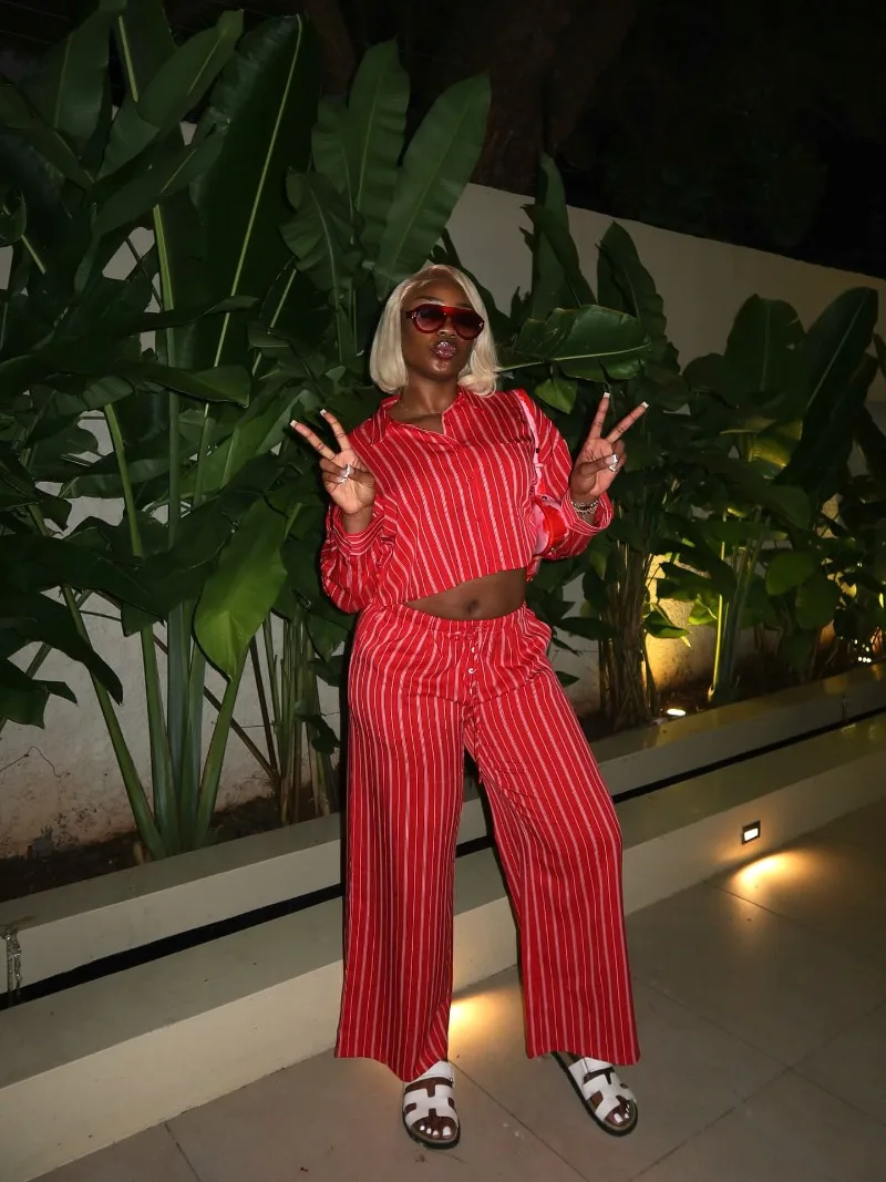 Rot gestreiftes zweiteiliges Set für den Sommer, kurzes Hemd + Hose mit weitem Bein, lässige afrikanische Outfits, Übergröße, Loungewear, Streetwear – Detail 13