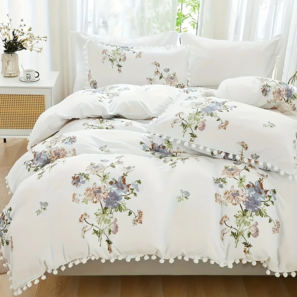 3 pieces of small ball craft plant printed duvet covers with a fresh style, soft and comfortable, skin-friendly and breathable,