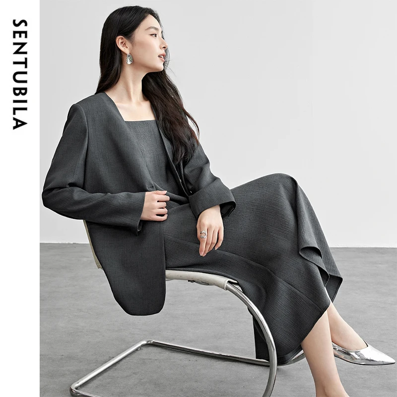

SENTUBILA Women's Dress Set V-Neck Blazer Suit for Women New Spring 2025 Light Luxury High Sense Style Two Pieces Set 151Z57889