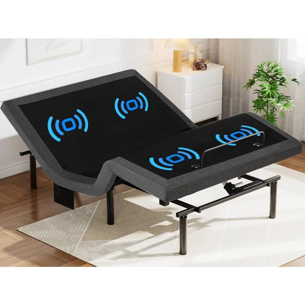 

queen size adjustable bed frame with massage, electric base for head and foot tilt, usb-a and usb-c ports, led underbed lighting
