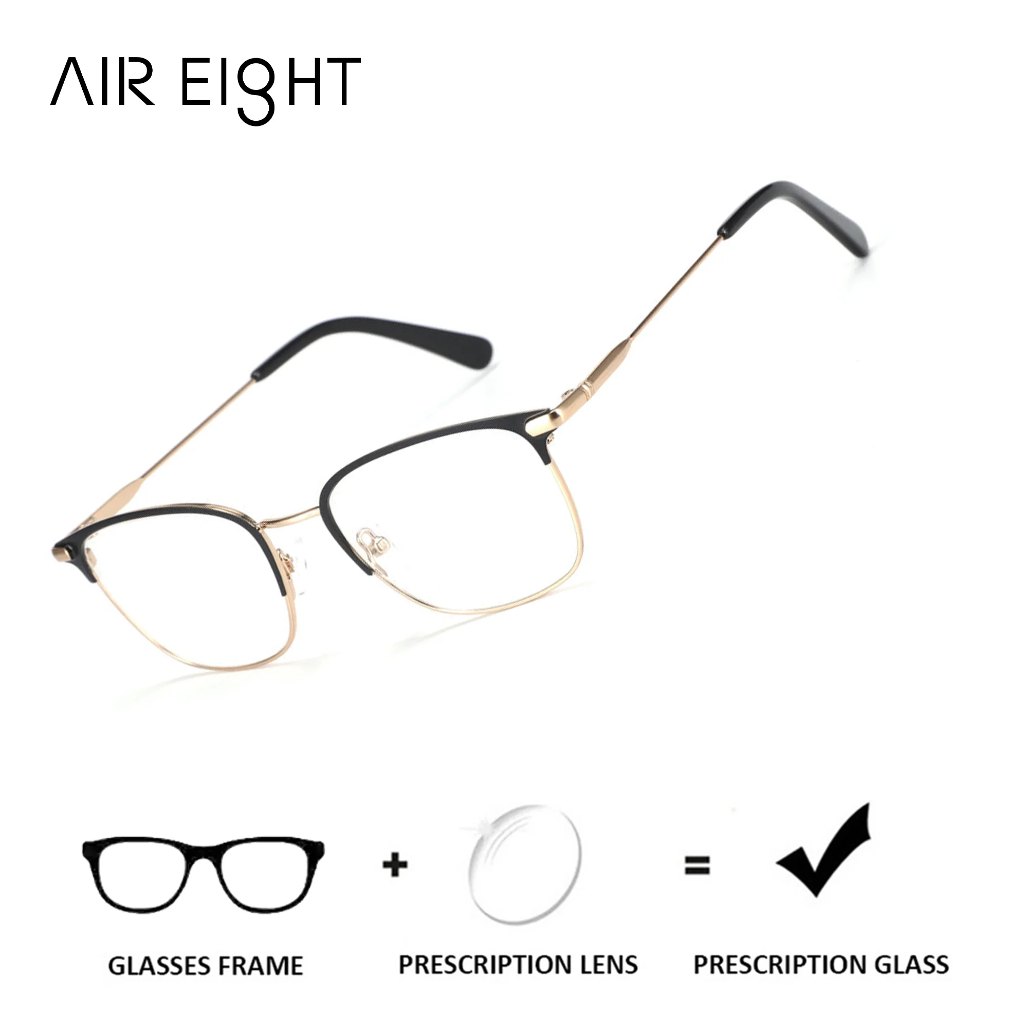 AIR EIGHT Stylish Metal Square Prescription Glasses For Men Blue Light Photochromic Multifocal Optical Eyeglasses Myopia Lenses