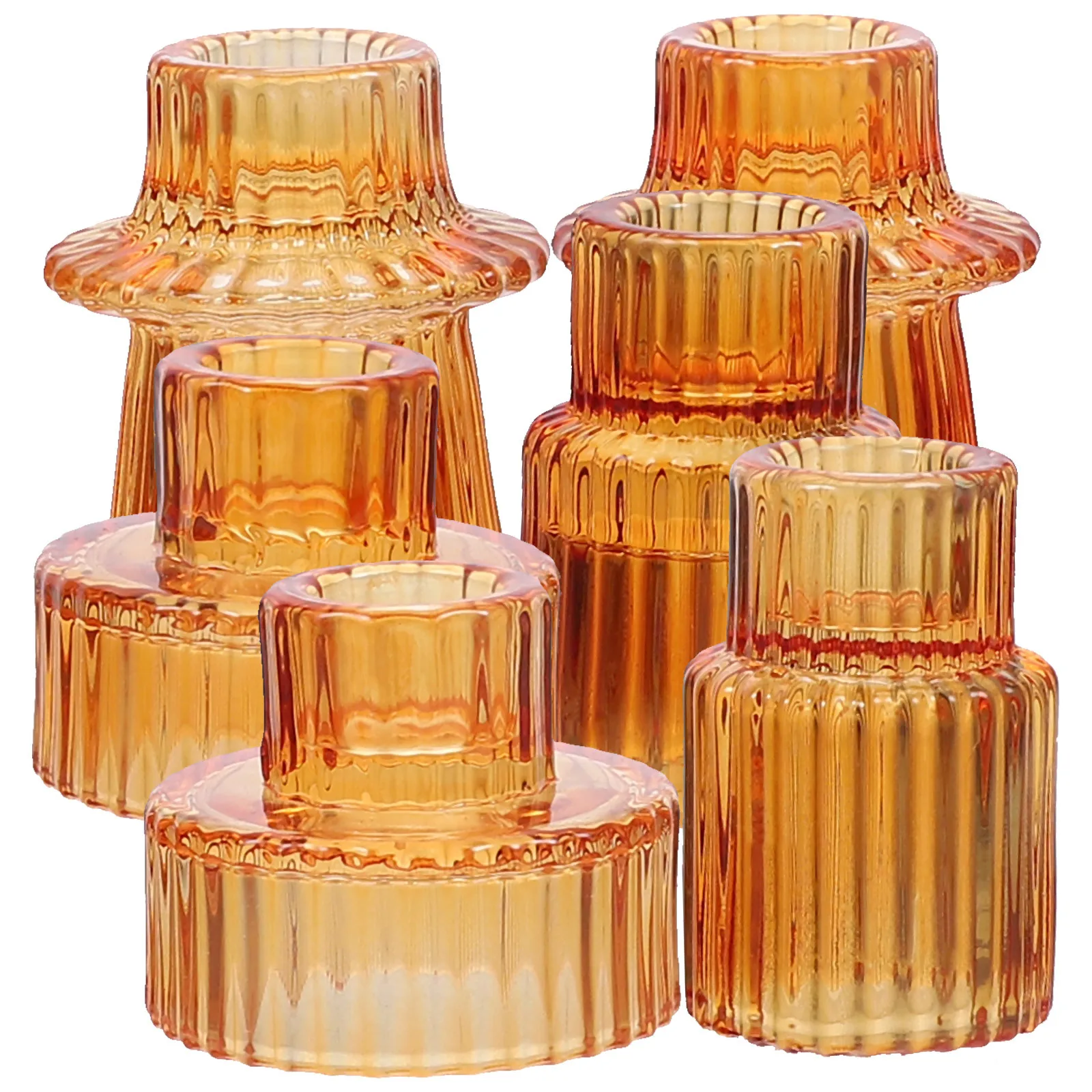 

6Pcs Vertical Ripple Glass Holders Romantic Tabletop Decoration Pillar Stand for Home Party
