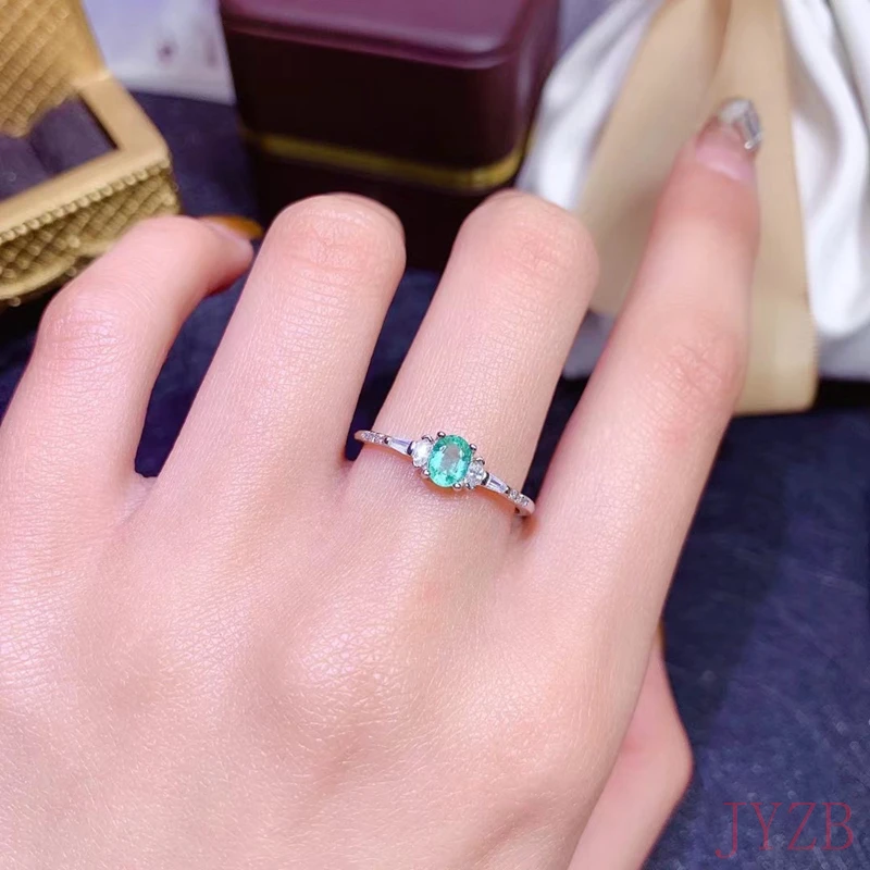 

100% Women's Summer Natural Emerald Ring 925 sterling silver Simple Fine Jewelry birthday gift customizable