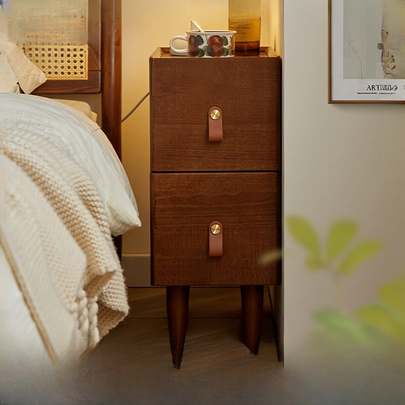 

Solid Wood Modern Simple Bedside Table Bedroom Ultra-Narrow Bedside Sandwich Cabinet Small Storage Cabinet