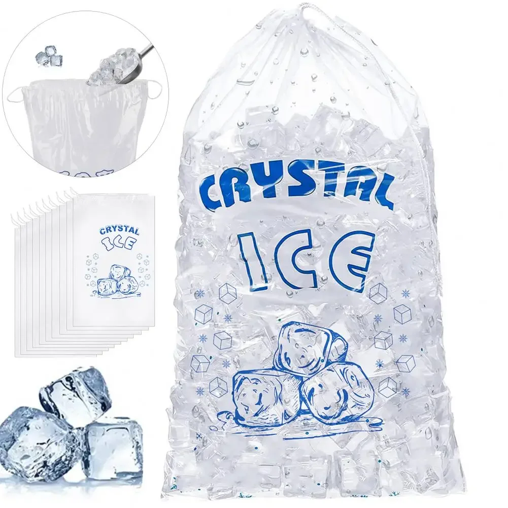 50pcs Drawstring Ice Bags Transparent PE Plastic Ice Bags Kitchen Supplies Ice Storage Machine Special Bag 5 Pounds