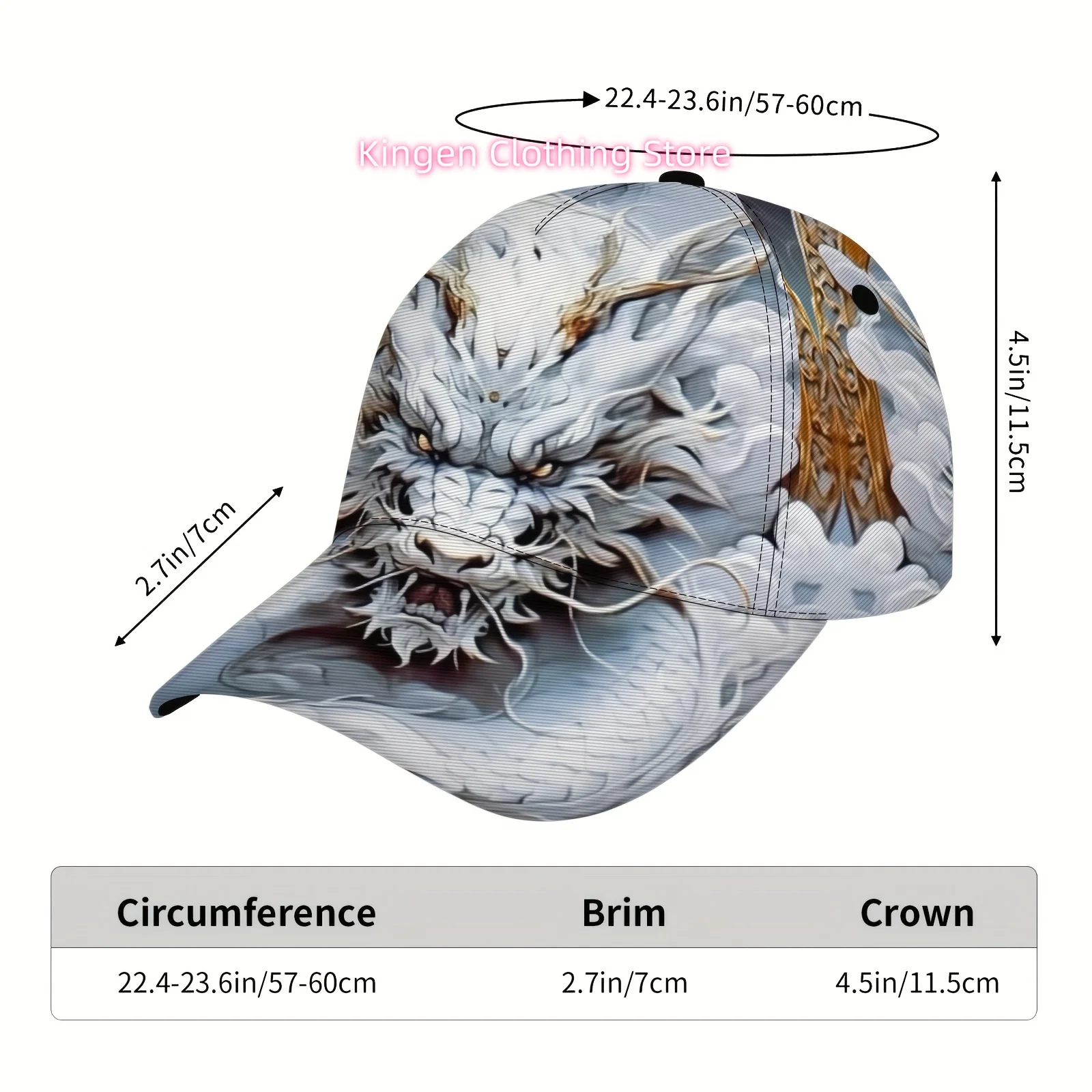 1pc Bold White Dragon Head Graphic Hip-Hop Baseball Cap - Adjustable Street Style Size, Cool Pattern Sports Headgear, Fashion Ac