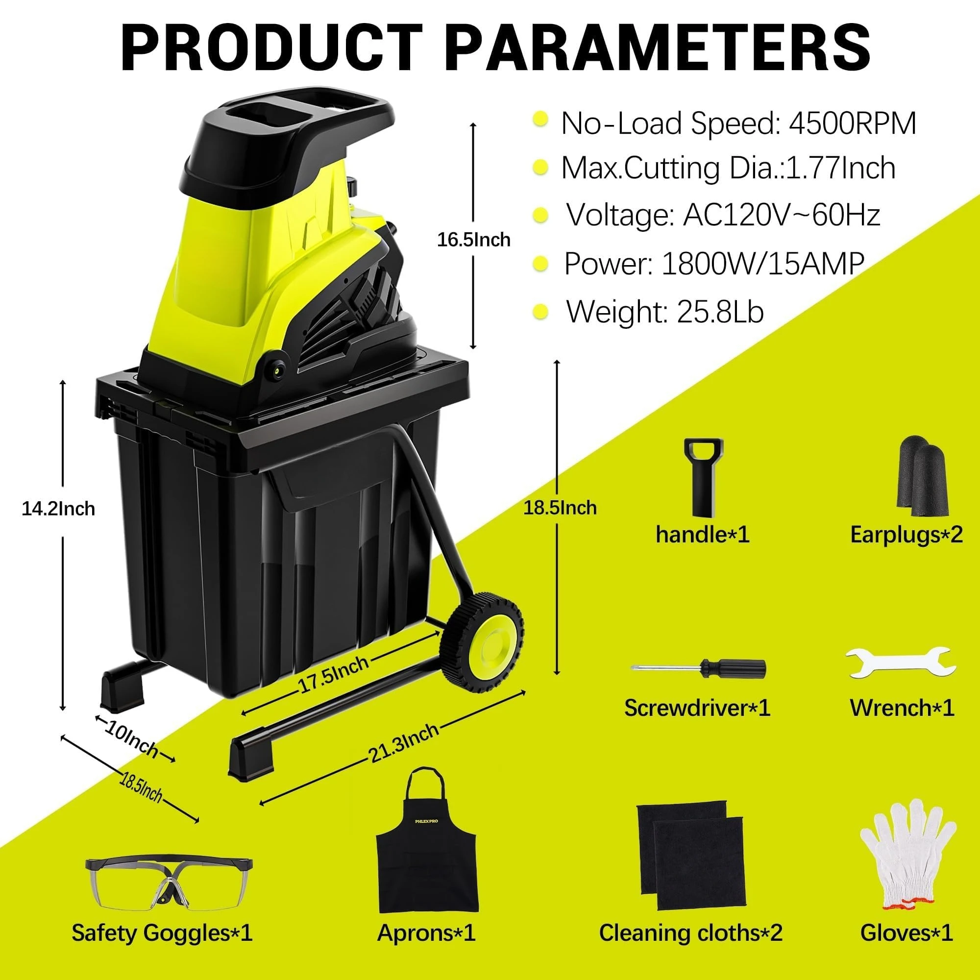 15 Amp Electric Wood Chipper Shredder, 1.8 Inch Cutting Diameter