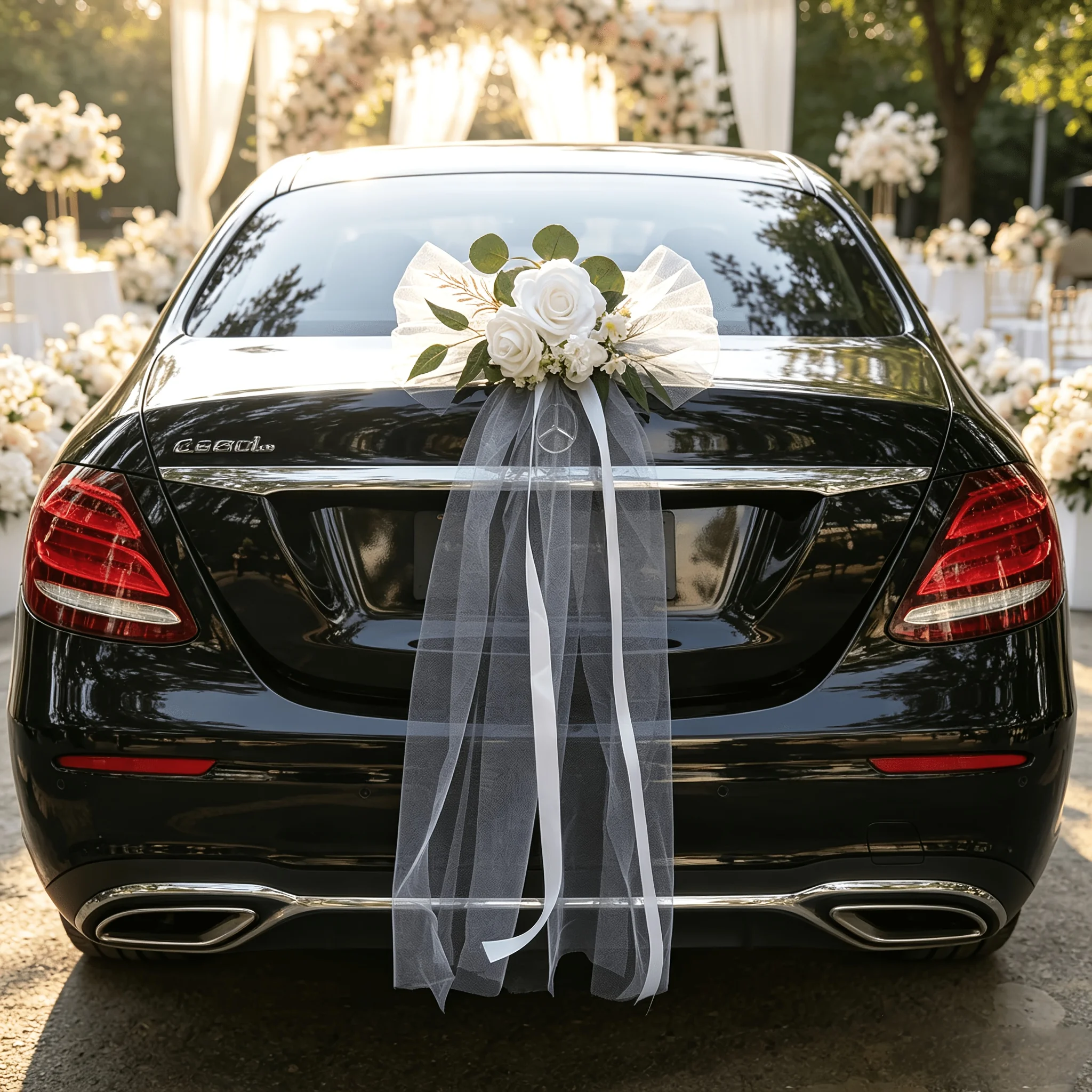 1pc Wedding Car Decorations, Wedding Chair Back Decorations for Outdoor Weddings, White Wedding Flowers, Table Centerpieces