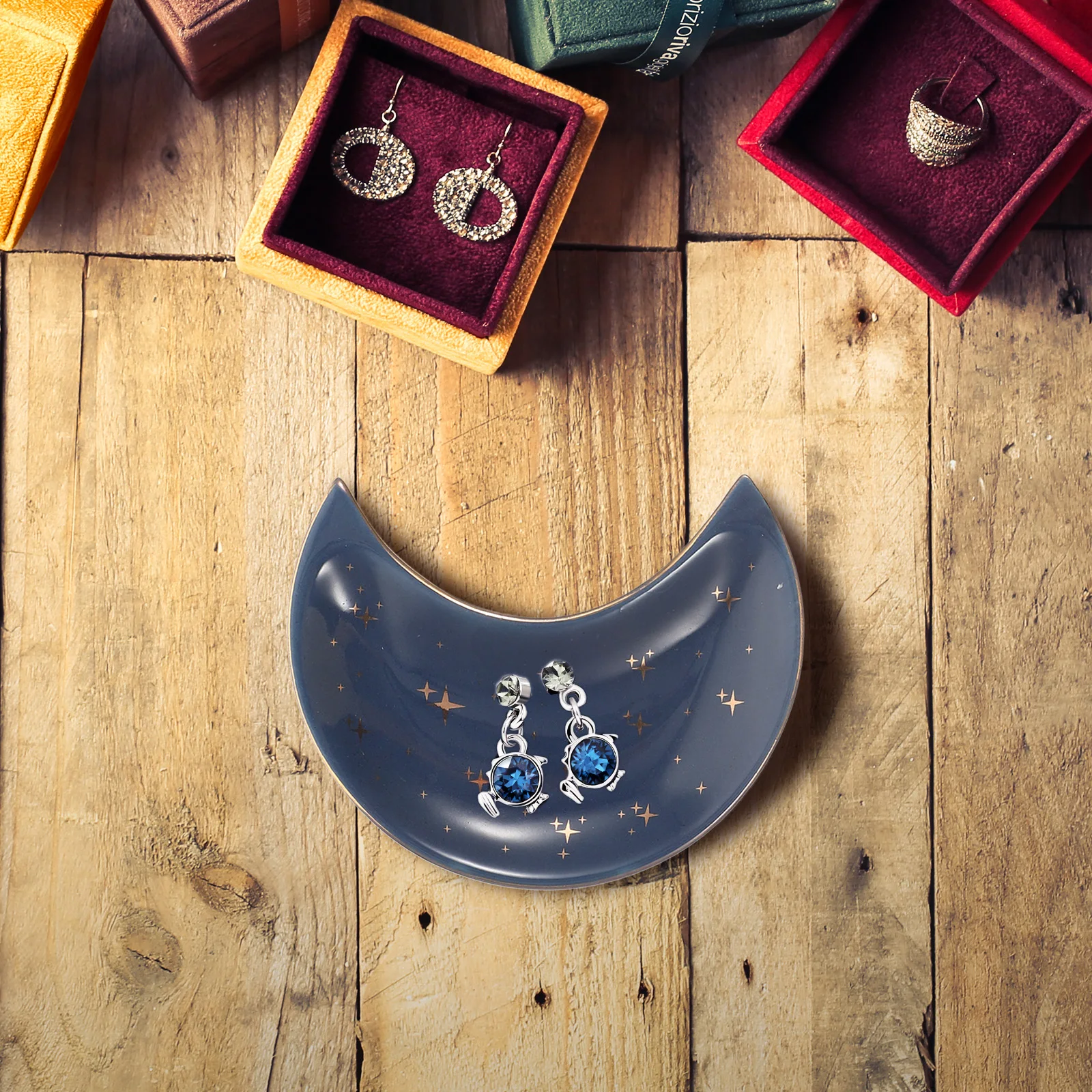 

3Pcs Ceramic Jewelry Tray Organizer Moon Shape Decorative Ring Dish Necklace Earrings Holder Plates Ceramic Jewelry Dish