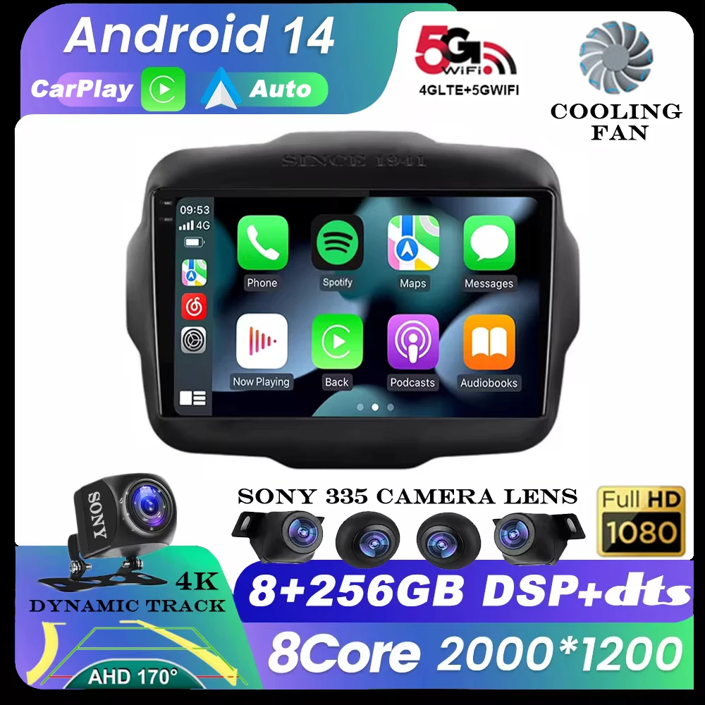 

Android 14 Auto 4G LTE DSP Car Radio Video Multimedia Player For Jeep Renegade 2016-2020 Carplay Navigation Autoradio GPS Stereo