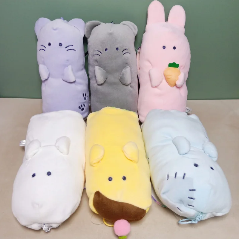 Plush Doll Pencil Bags Cartoon Pencil Case Cute Pudding Rabbit Cat Pencil Pouch Large Capacity Storage Bag for Study and Office
