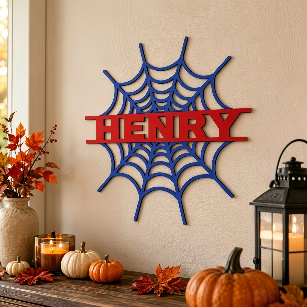 Personalized Double-Layer Spider Web Wooden Nameplate Custom Text Wall Decor Superhero Fan Home Party Decoration Gift Decoration