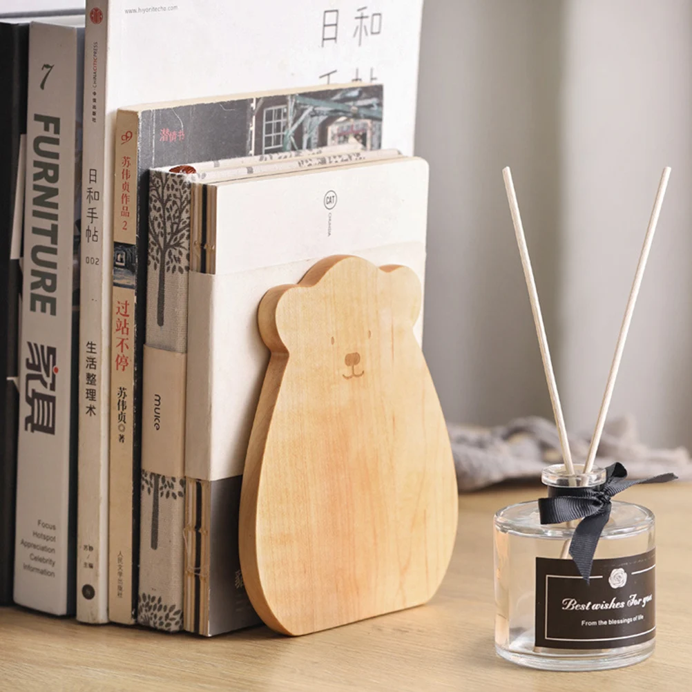 

2pcs Bookend Set Wooden Iron Solid Wood Simple Desk Decor Book Shelf Accessories for Students Kids Natural Color Options