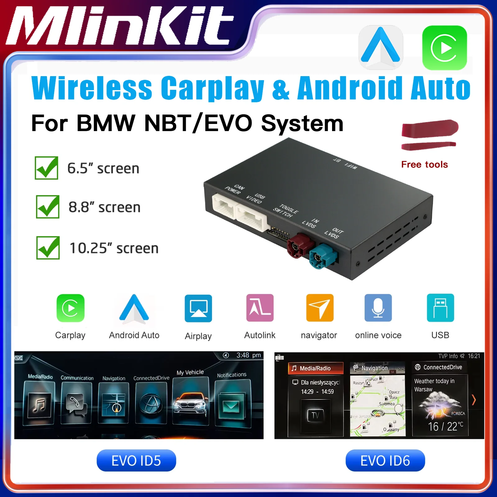 

Wireless CarPlay for BMW NBT EVO 1 2 3 4 5 6 7 Series X1 X3 X4 X5 X6 MINI F56 F15 F16 F25 F26 F48 F10 F15 F22 F20 F30 F32