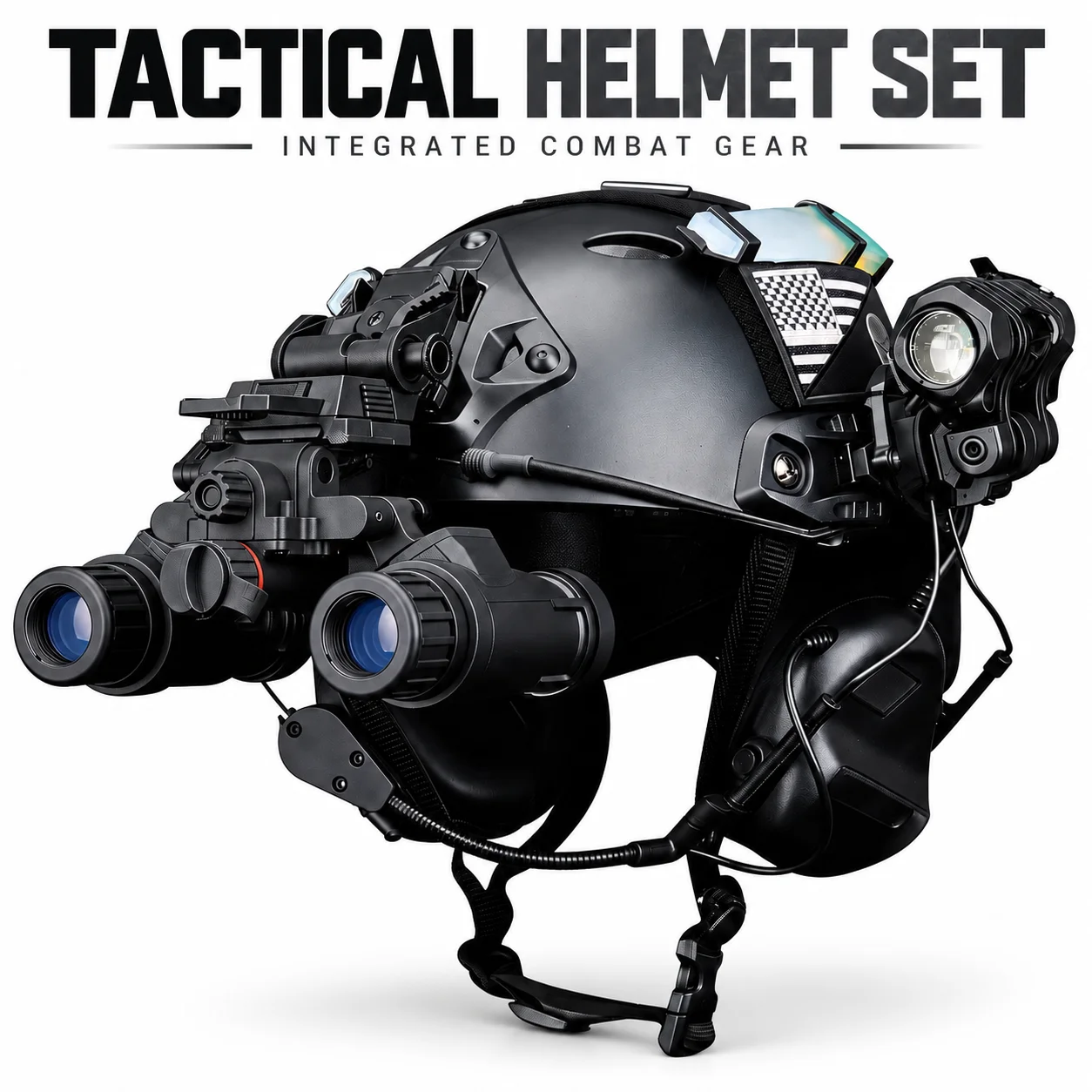 Tactical Airsoft Helmet Fast Lightweight Bump Helmet Kit with Comm Headset Flashlight Strobe Signal Light Battery Pack
