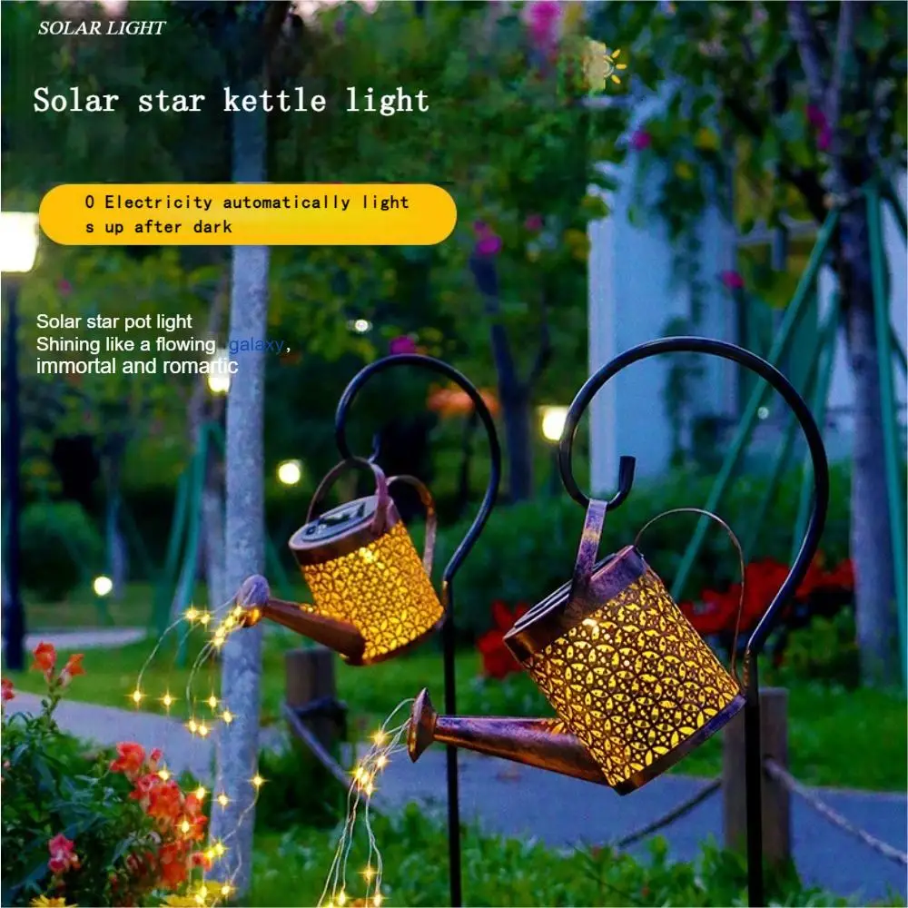 Solar Decorative Kettle with Lights, Small Outdoor Garden Solar Lights, Waterproof Metal Design for Tables and Walkways,Garden