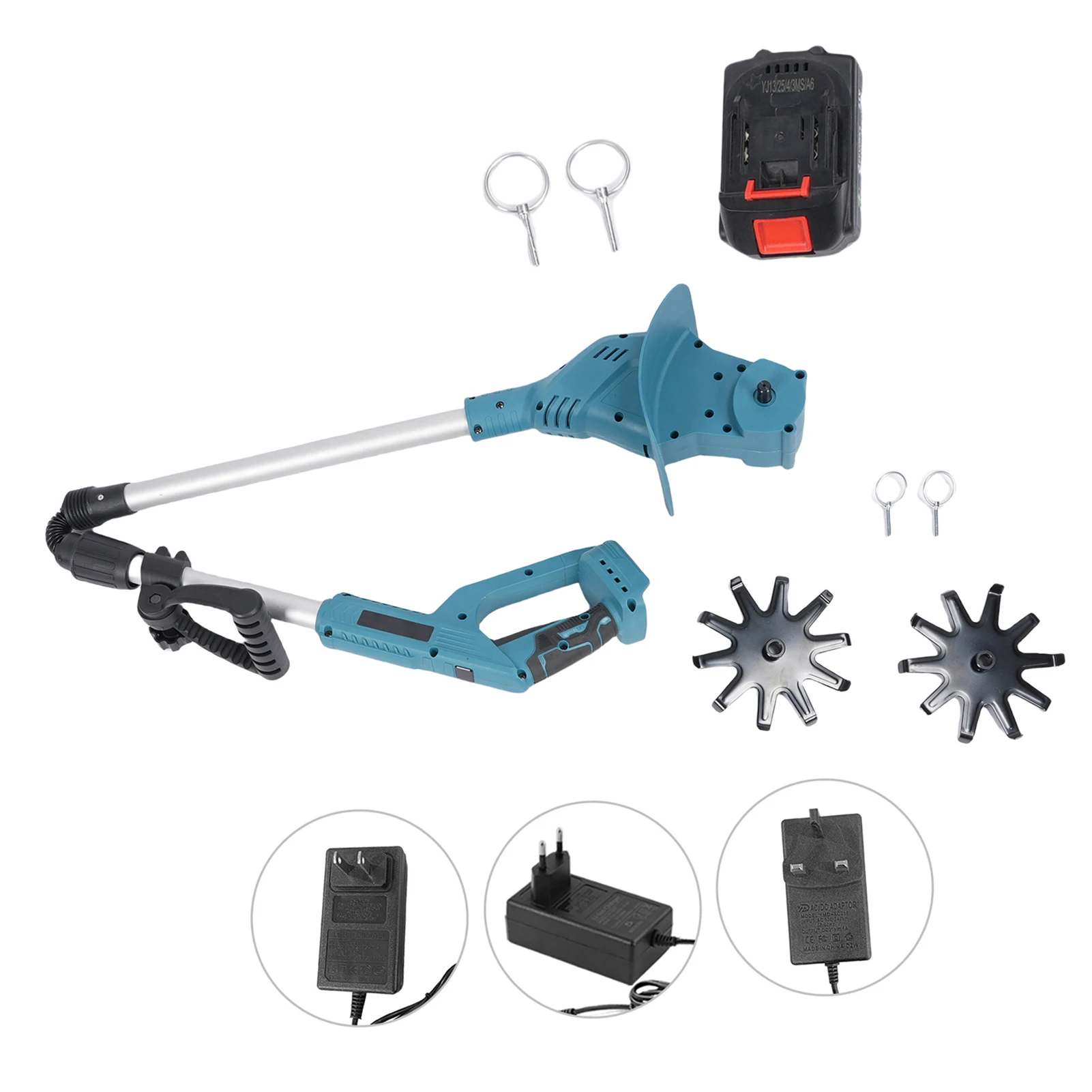 

21V Electric Cultivator Cordless Tiller 330RPM . 2PCS Steel Tines with 1 Rechargeable Battery 1300mAh for Lawn/Gardening/Soil