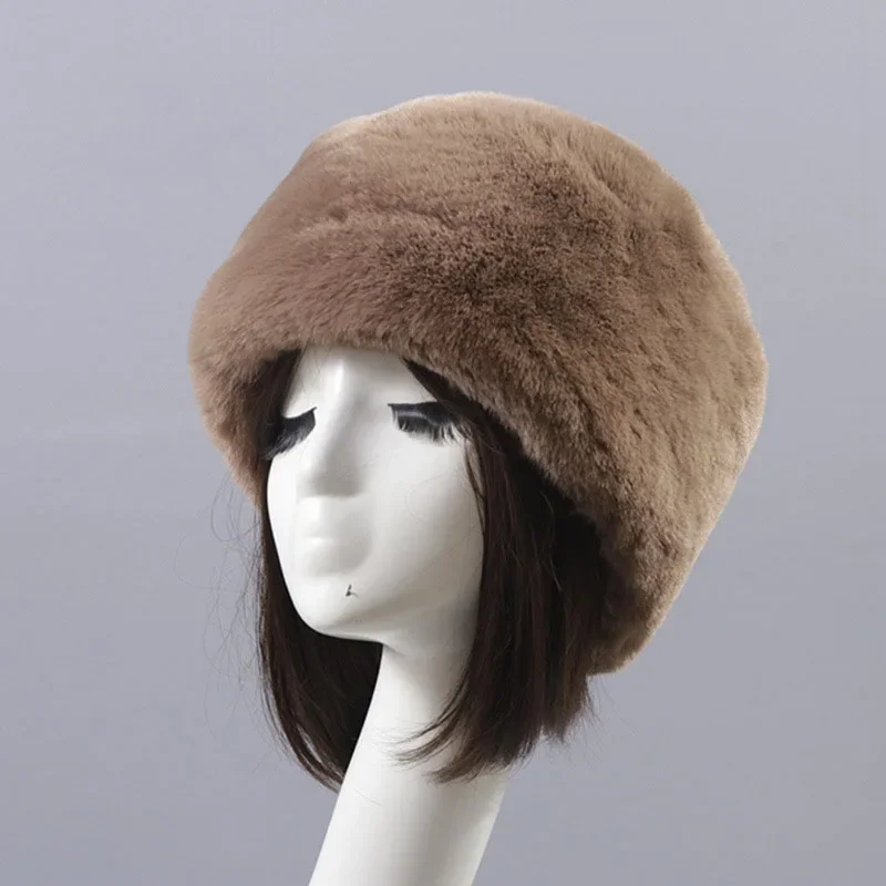 Faux Fur Hats for Women Winter Autumn Fluffy Russian Hat Winter Cap Female Beanies Solid Color Leopard Print Bonnets