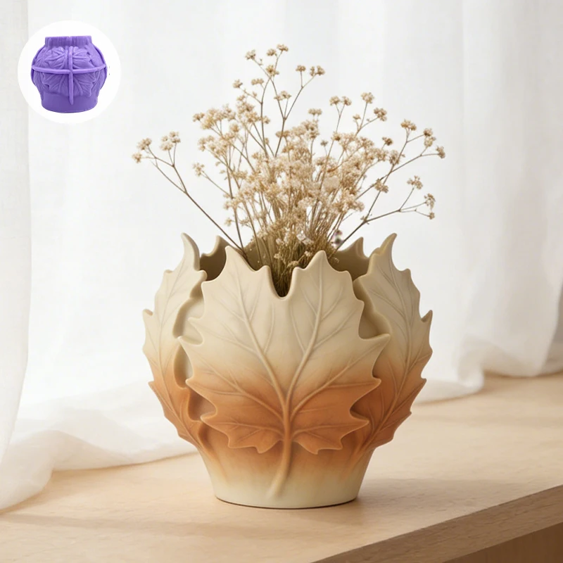 Silicone mold for maple leaf flower pots: 3D maple leaf texture + rounded shape. DIY forest-themed cement flower pots to create