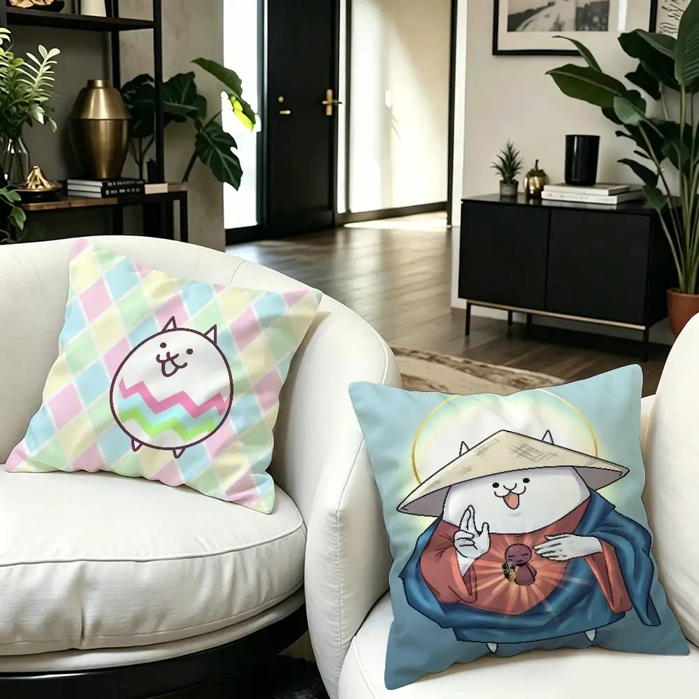 Cute Japanese Game T-The Battle Cats Pillow Cushion Cover Pillowcase Living Room Sofa Home Decor Customized