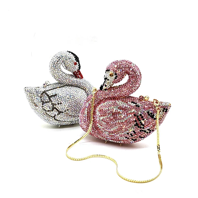 

Luxury funny swan crystal clutches women evening party handbag diamonds ladies purses bridal wedding party purses bag