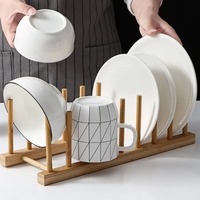 Household Kitchen Bamboo Wood Display Display Rack Kitchen Multi-Functional Plate Storage Rack Dish Plate Draining Rack