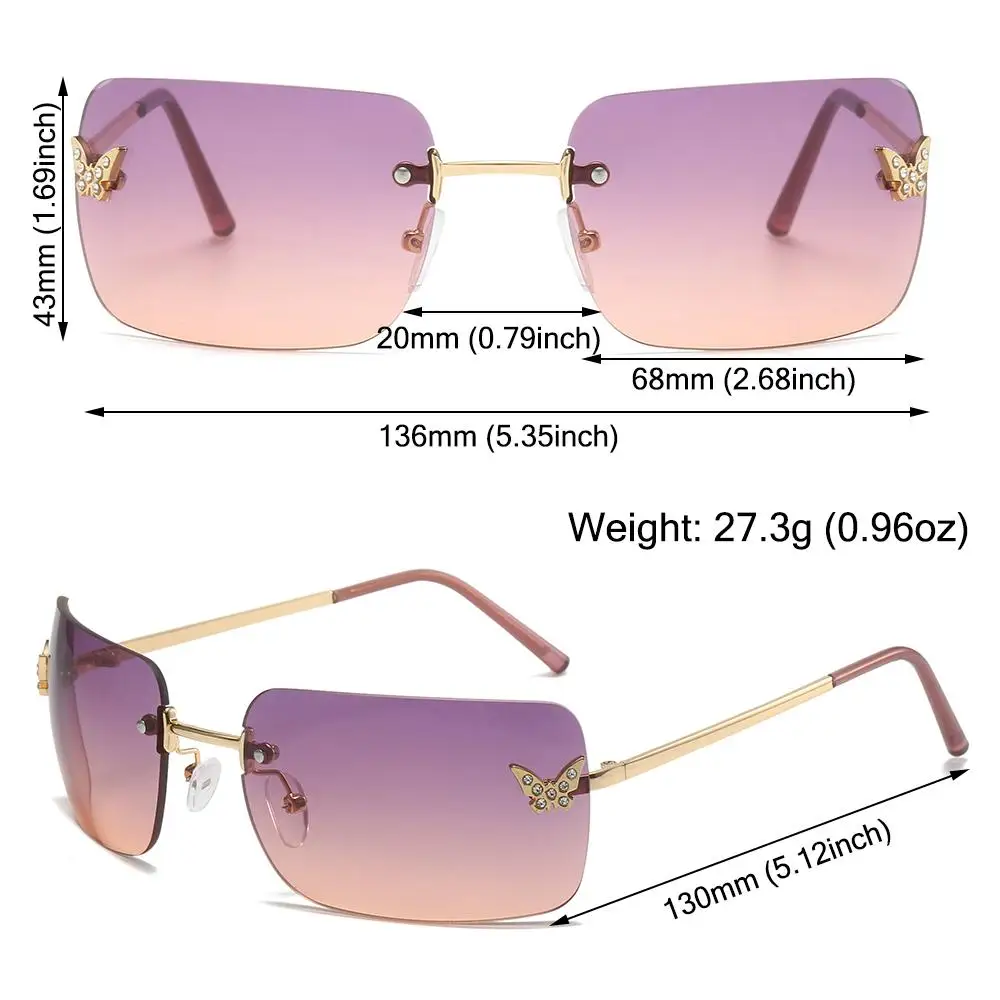 여성용 빈티지 선글라스, 여행 및 해변 그늘막, Y2K 선글라스, 직사각형 라인석 나비 선글라스