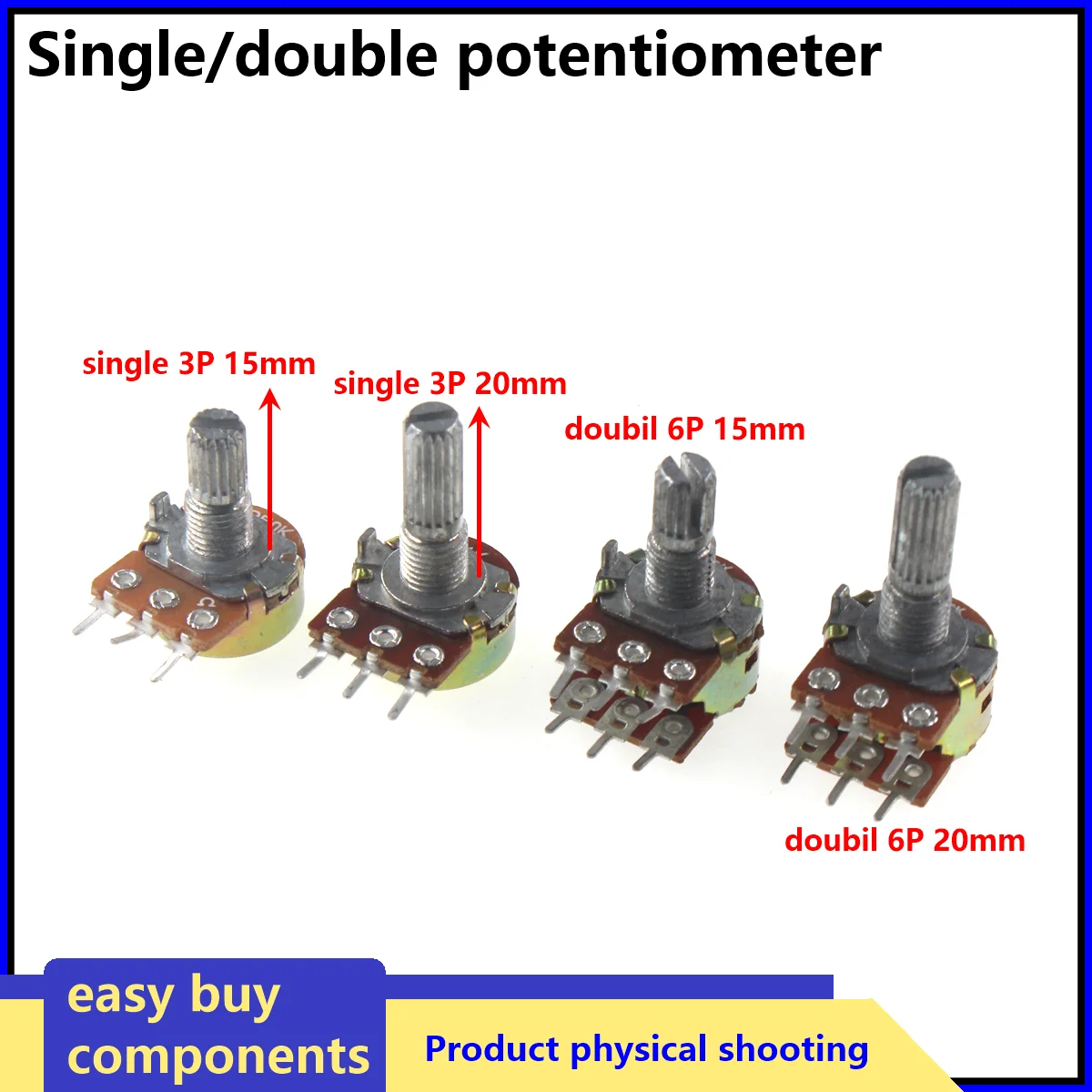 5 قطعة واحد مزدوج الجهد L15MM L20MM WH148 B1K B2K B5K 10K 20K 50K 100K 250K 500K 1M 3PIN 6PIN
