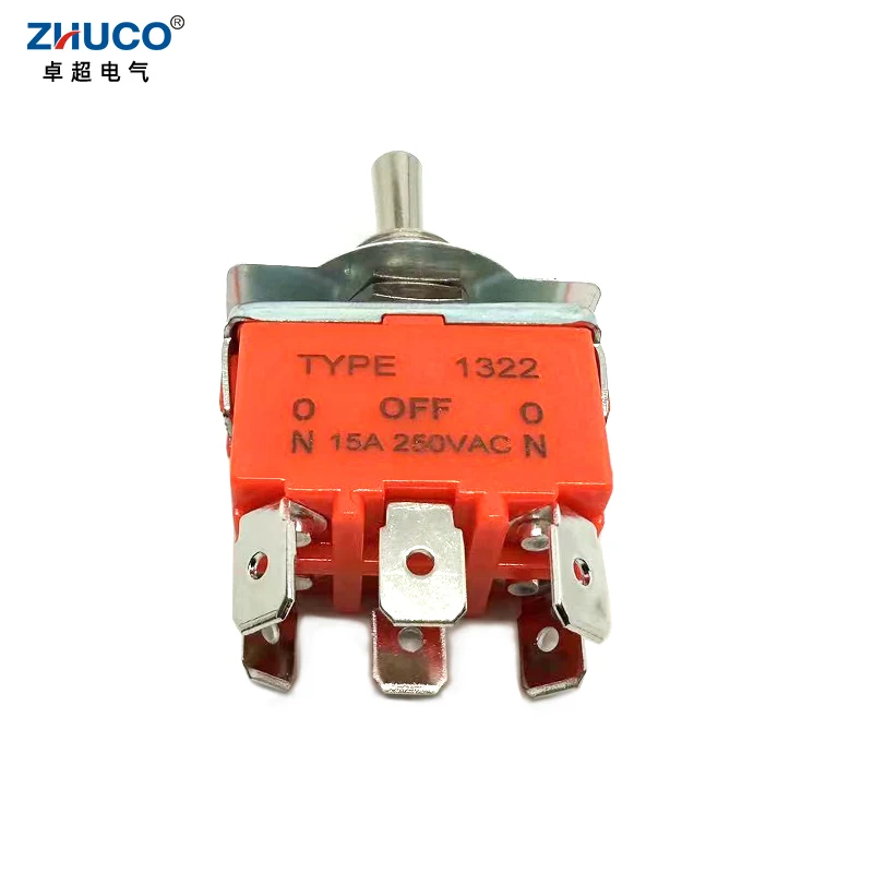 1PC 1322C 15A 250VAC ON OFF ON DPDT 6 Terminal Solder Pins Self-locking Power Rocker Latching Toggle Switch 12mm Mounting Hole