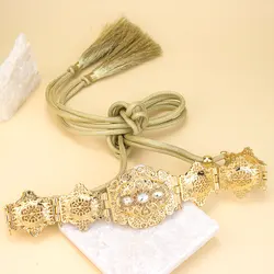 Sunspicems Algeria Arabic Women Dress Waist Belt Hand Rope Tassels Chain Morocco Crystal Metal Body Jewelry Bridal Bijoux