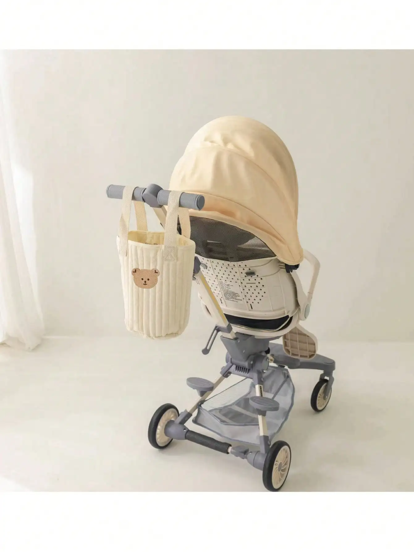 Baby stroller storage hanging bag bottle nappy mummy bag embroidery bear handheld bucket bag