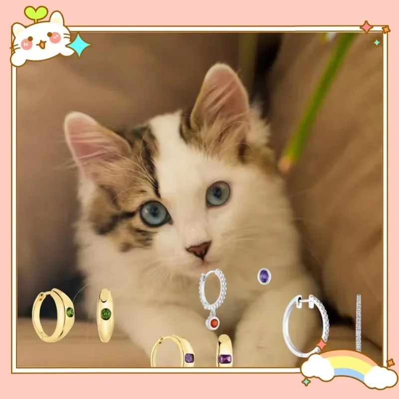 

2025 New Cat Jewelry Spain Original Jewelry Gold Plated Multi Color Optional Zircon Earrings Fashion Pearl Quality Women's Gift