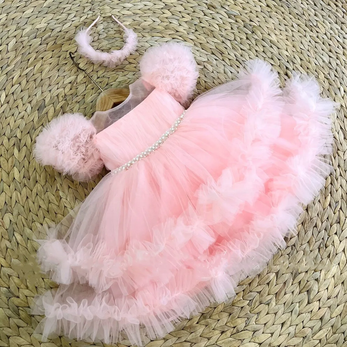 Novo personalizado cor meninas tule vestido de aniversário vestidos para meninas 9m-8 anos bonito vestido de festa tutu vestido da menina de flor