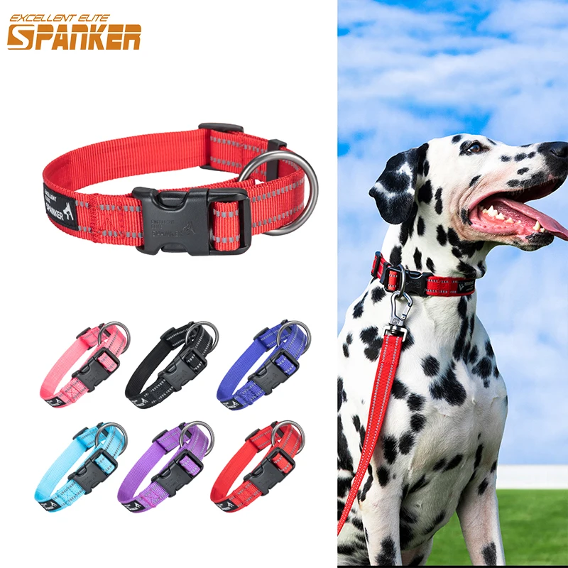 EXCELLENT ELITE SPANKER Nylon Dog Collar Reflective Pet Collar Adjustable Necklace Puppy Collars for Small Medium Large Dogs