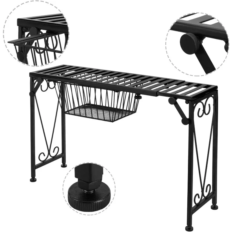 Black Metal Over The Sink Organizer Shelf with Pull Out Drawer, Expandable Kitchen Caddy Rack, Bathroom Storage Shelf Riser