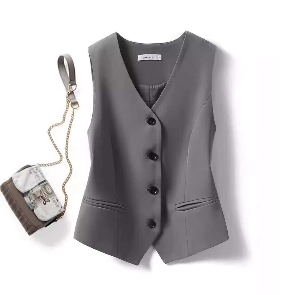 Spring Summer Vest For Women Elegant Fashion V-Neck Sleeveless Short Waistcoat Tops Single-Breasted Slim Vest Y2K Streetwear