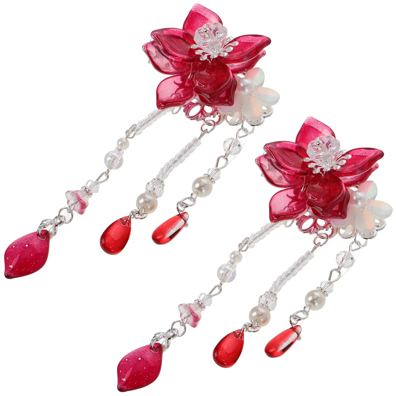 

1 Pair Flower Clips Chinese Style Tassel Hair Clamps Child Hanfu Headdress Vintage Hairpins Kids Hair Decor Party Dancing